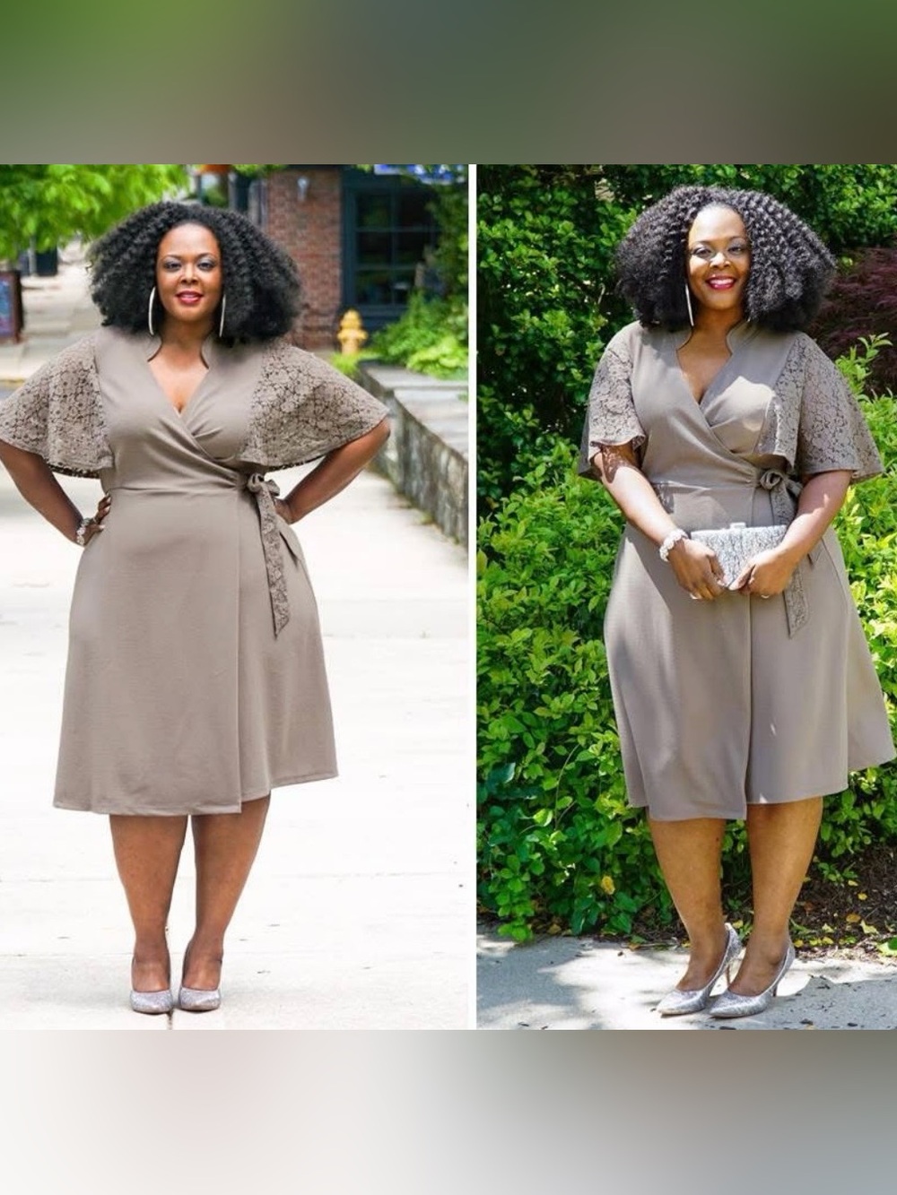 Kiyonna Charming Lace wrap dress in taupe Woman’s Plus Size 3X (22-24)